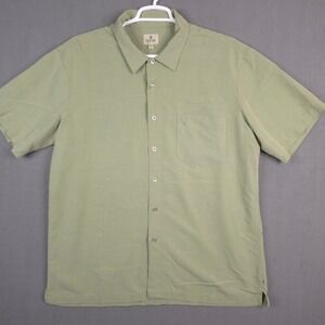 Solitude Mens XL Sage Green Short Sleeve Button Down Modal Blend Palm Tree Shirt